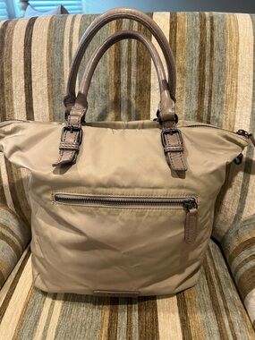 Liebeskind Berlin Beige Nylon Crossbody Bag with Taupe Leather Trim